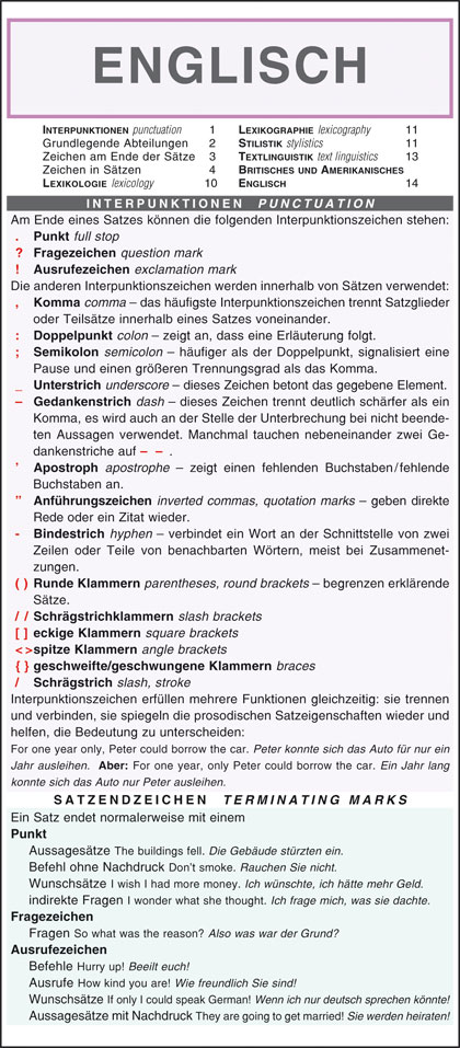 Englisch - Interpunktion, Lexikologie, Stilistik