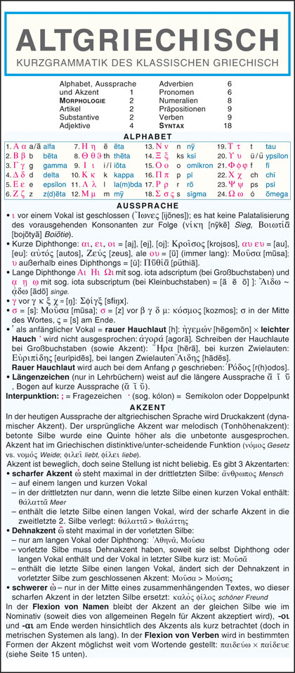 Altgriechisch - Kurzgrammatik des klassischen Griechisch